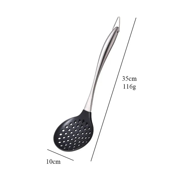 Silicone Cooking Utensils Set with Stainless Steel Handle Non-Stick Spatula Colander Pasta Soup Spoon Frying Shovel Kitchenware