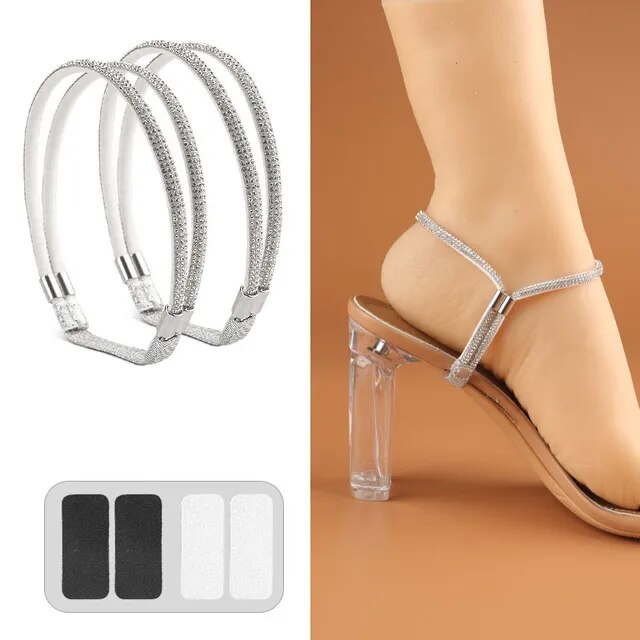 New Rhinestone High Heels Shoes Band Anti-loose for Women Diamond Shoelaces Anti-drop Heel Straps Belt Drill Elastic Fixed Belts