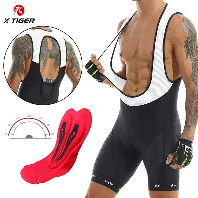 X-TIGER Cycling Bib Shorts 5D Gel Pad Mountain Bike Shorts Bretelle Pockets Outdoor Breathable UPF50+ Bike Tight Bicycle Shorts