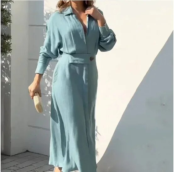 Fashion Dress for Women Luxury Elegant Solid Color Evening Dresses 2023 Party Slip Pockets Chic Promotion Long Sleeve Clothes