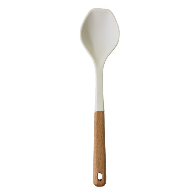 Non-stick Silicone Cooking Utensils Set Kitchenware Wooden Handle Spatula Spoon Turner Soup Ladle Whisk Cookware Kitchen Tools