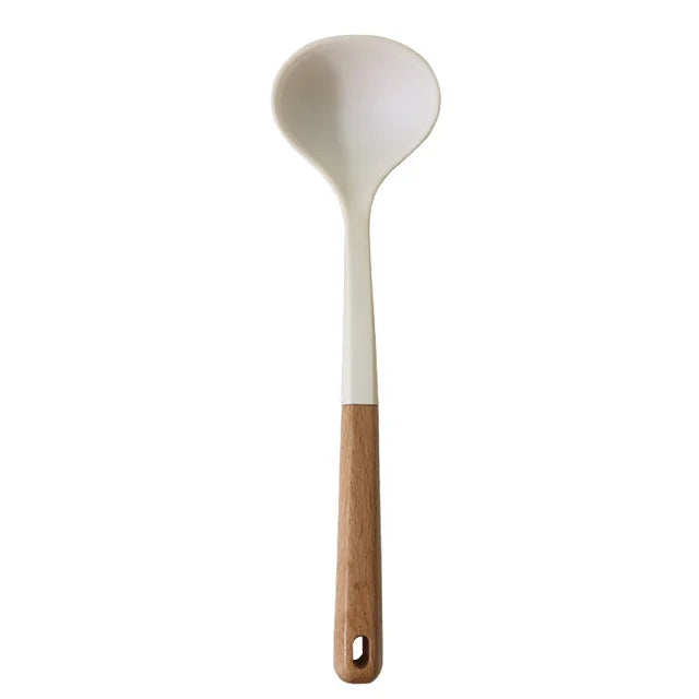 Non-stick Silicone Cooking Utensils Set Kitchenware Wooden Handle Spatula Spoon Turner Soup Ladle Whisk Cookware Kitchen Tools