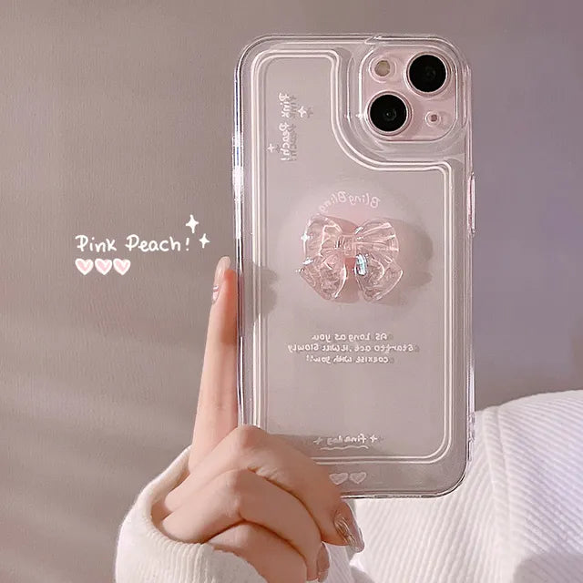 Cute 3D Crystal Bow Love Heart Case For iPhone 15 14 13 12 Mini 11 Pro Max X XS XR 7 8 Plus SE 2022 Clear Soft Shockproof Cover