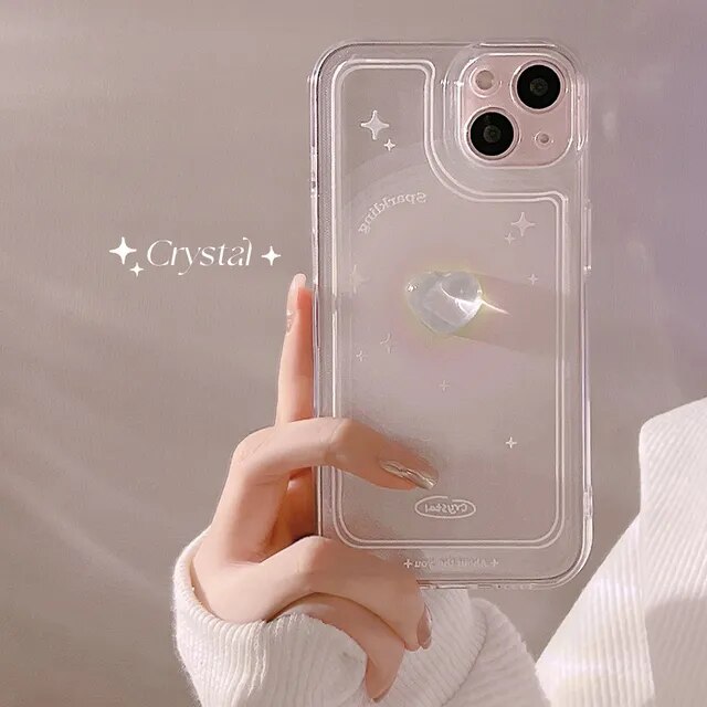 Cute 3D Crystal Bow Love Heart Case For iPhone 15 14 13 12 Mini 11 Pro Max X XS XR 7 8 Plus SE 2022 Clear Soft Shockproof Cover