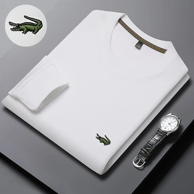 High quality Men's Long Sleeve T-shirt Spring And Autumn Cotton Embroidered Polo Shirt Lapel Men's Clothing Base Shirt Loose