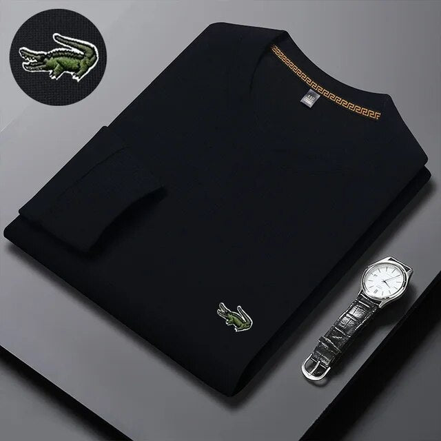 High quality Men's Long Sleeve T-shirt Spring And Autumn Cotton Embroidered Polo Shirt Lapel Men's Clothing Base Shirt Loose