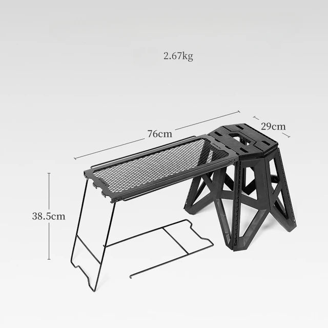 Outdoor Multifunctional Folding Table Side Hanging Table Iron Storage Rack Japanese Style Stool Camping Portable Mesh Table