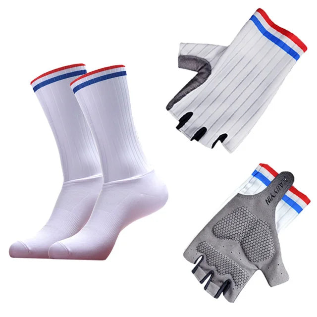 New Aero Bike Team Cycling Gloves and Socks Combined Men Women Bike Gloves Socks Non-slip Calcetines Ciclismo Guantes Ciclismo