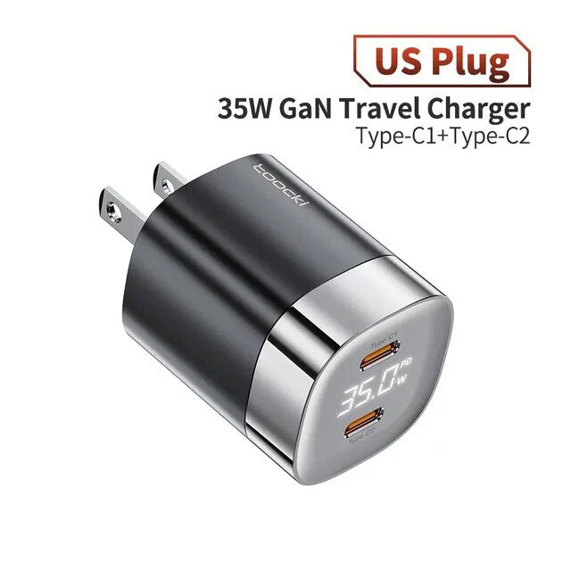 Toocki 35W USB Phone Charger GaN USB Type C Quick Charge PD3.0 High Speed Charger Korea EU Plug for Laptop Xiaomi iPhone 13 12