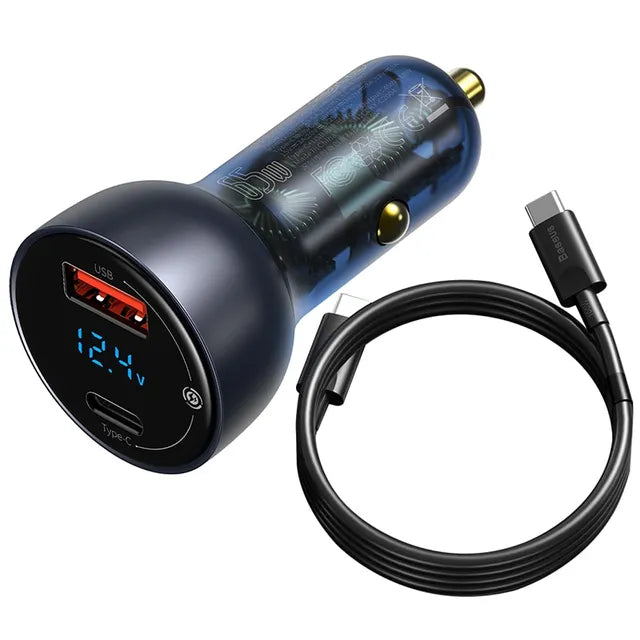 Baseus 65W PPS Car Charger USB Type C Dual Port PD QC Fast Charging For Laptop Translucent Car Phone Charger For iPhone