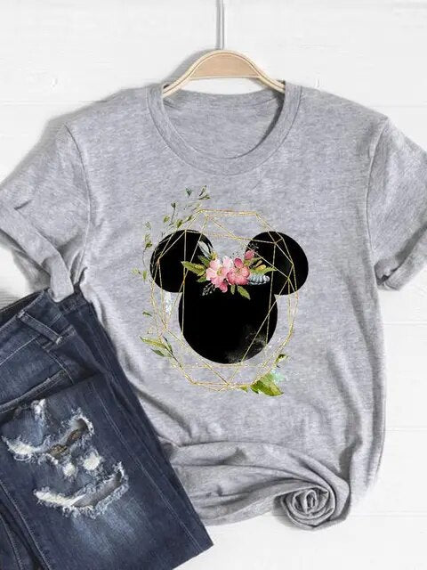 Disney Mickey Mouse Cartoon Clothes Tee Top Ear Funny Style Cute Clothing Women Female Fashion Casual Graphic T-shirts