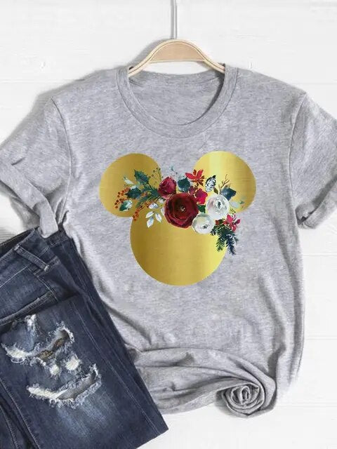 Disney Mickey Mouse Cartoon Clothes Tee Top Ear Funny Style Cute Clothing Women Female Fashion Casual Graphic T-shirts