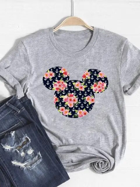 Disney Mickey Mouse Cartoon Clothes Tee Top Ear Funny Style Cute Clothing Women Female Fashion Casual Graphic T-shirts