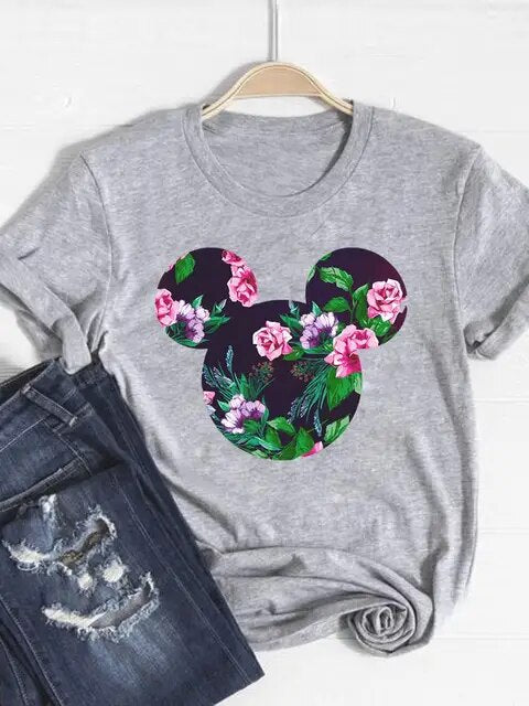 Disney Mickey Mouse Cartoon Clothes Tee Top Ear Funny Style Cute Clothing Women Female Fashion Casual Graphic T-shirts