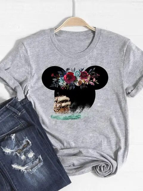 Disney Mickey Mouse Cartoon Clothes Tee Top Ear Funny Style Cute Clothing Women Female Fashion Casual Graphic T-shirts