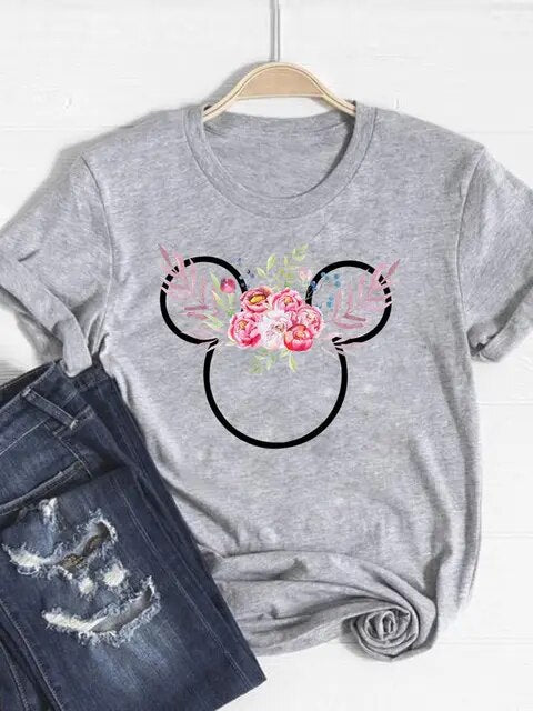 Disney Mickey Mouse Cartoon Clothes Tee Top Ear Funny Style Cute Clothing Women Female Fashion Casual Graphic T-shirts