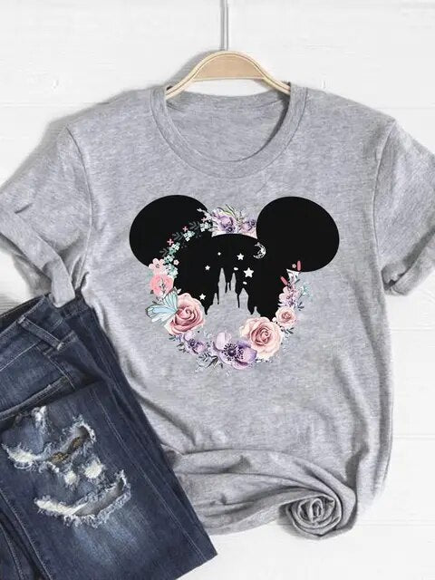 Disney Mickey Mouse Cartoon Clothes Tee Top Ear Funny Style Cute Clothing Women Female Fashion Casual Graphic T-shirts