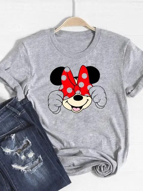 Disney Mickey Mouse Cartoon Clothes Tee Top Ear Funny Style Cute Clothing Women Female Fashion Casual Graphic T-shirts