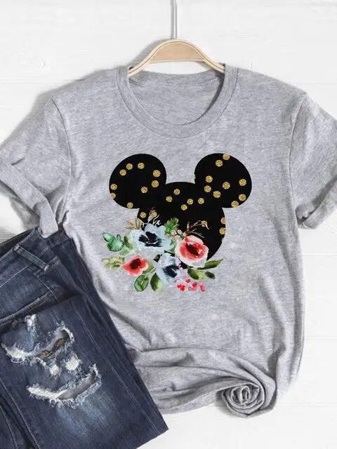 Disney Mickey Mouse Cartoon Clothes Tee Top Ear Funny Style Cute Clothing Women Female Fashion Casual Graphic T-shirts