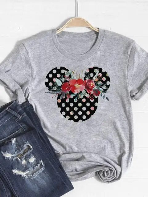 Disney Mickey Mouse Cartoon Clothes Tee Top Ear Funny Style Cute Clothing Women Female Fashion Casual Graphic T-shirts