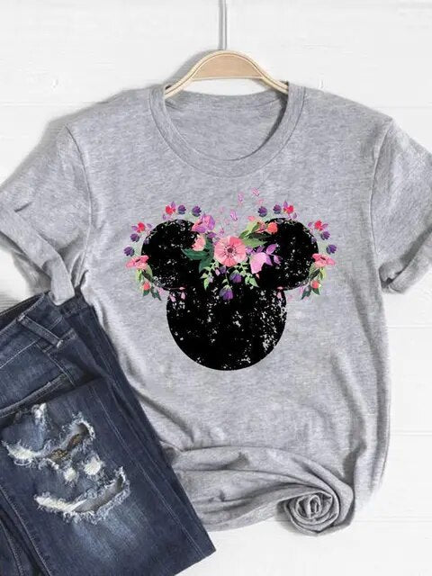 Disney Mickey Mouse Cartoon Clothes Tee Top Ear Funny Style Cute Clothing Women Female Fashion Casual Graphic T-shirts