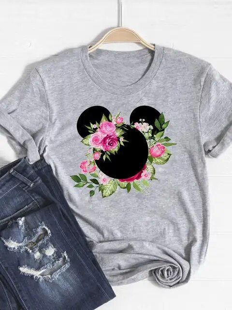 Disney Mickey Mouse Cartoon Clothes Tee Top Ear Funny Style Cute Clothing Women Female Fashion Casual Graphic T-shirts