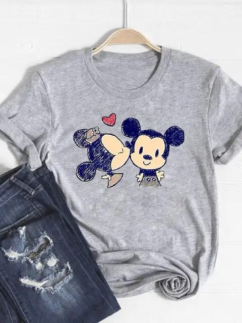 Disney Mickey Mouse Cartoon Clothes Tee Top Ear Funny Style Cute Clothing Women Female Fashion Casual Graphic T-shirts