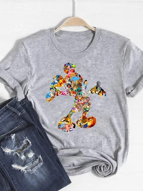 Disney Mickey Mouse Cartoon Clothes Tee Top Ear Funny Style Cute Clothing Women Female Fashion Casual Graphic T-shirts