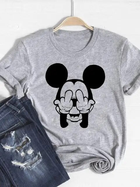 Disney Mickey Mouse Cartoon Clothes Tee Top Ear Funny Style Cute Clothing Women Female Fashion Casual Graphic T-shirts