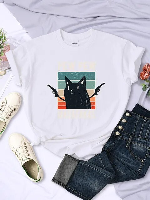 Pew Pew Madafaks Cute Funny Print Women T Shirts Hip Hop Vintage Tee Clothes Creativity Casual Tops Crewneck Womans Short Sleeve