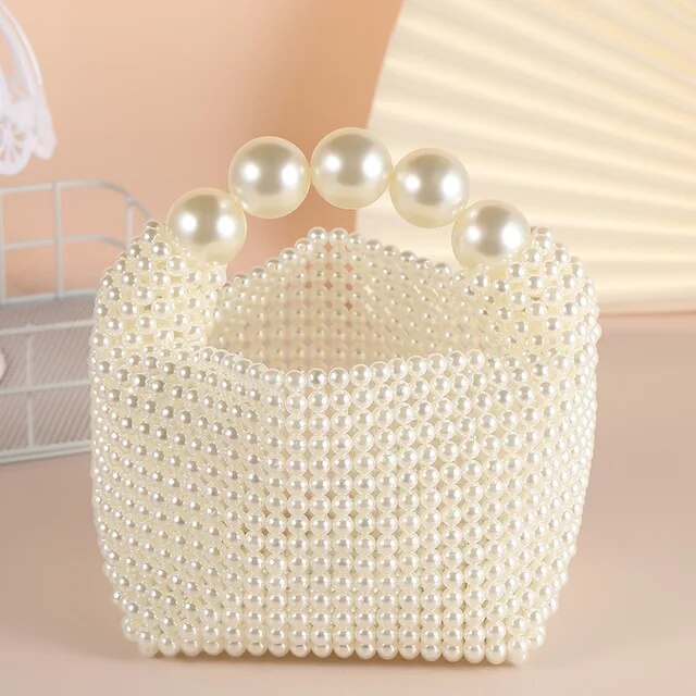 2023 New Luxury Design Pearl Handbag Woven Wedding Bag Ladies Party Clutch Korean Fashion Small Square Bag Wallet Women's Bag