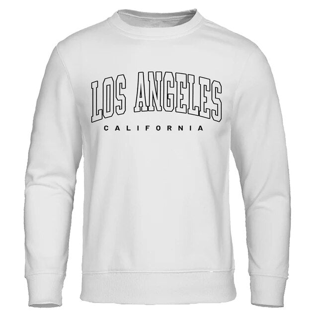 U.S.A Los Angeles California City Letter Printed For Men Fashion Casual Sweatshirt Loose Oversize Clothes O-Neck Warm Streetwear