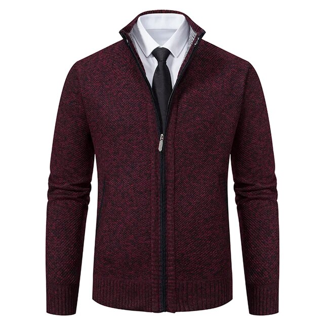 2023 autumn/winter new men's casual stand collar solid color warm knit coat