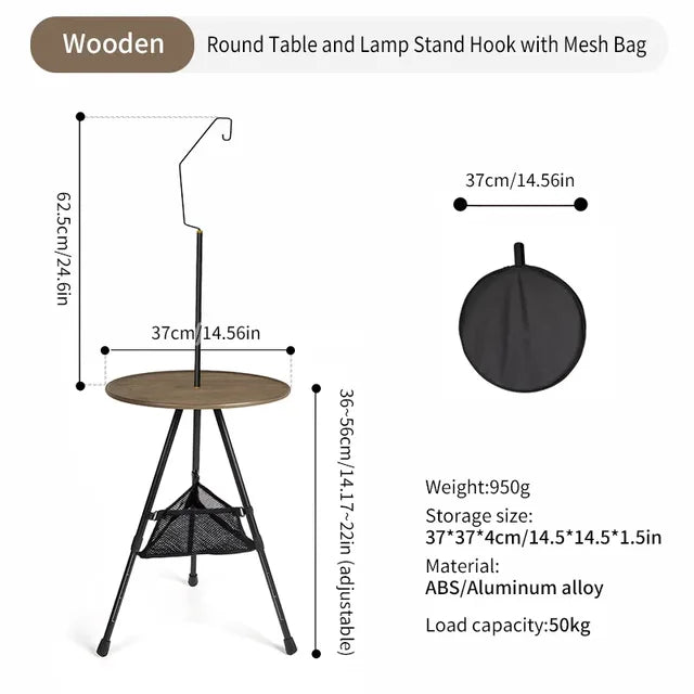 WESTTUNE Camping Round Table with Light Stand Ultralight Portable Folding Table with Adjustable Legs for Picnic Indoor/Outdoor