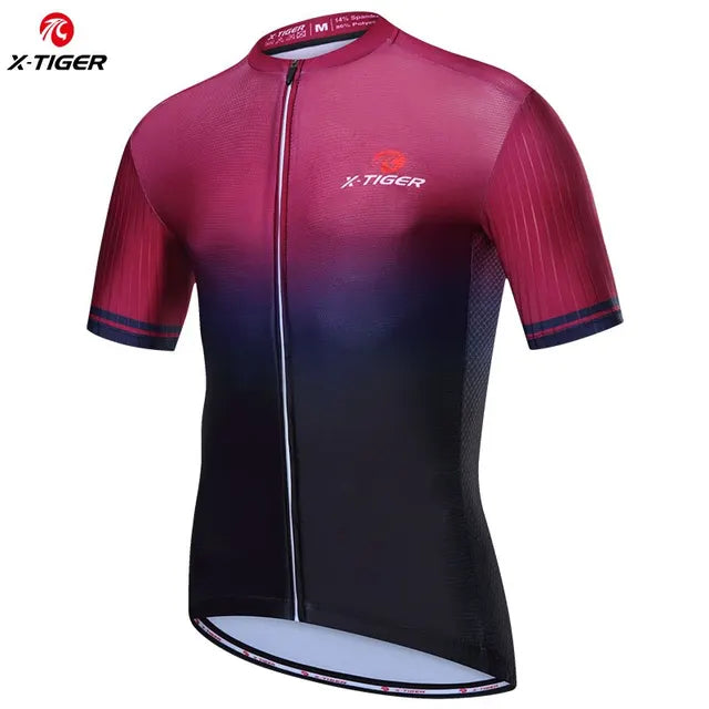 X-TIGER Cycling Jersey Mens Bike Shirt Short Sleeve Gradient Color Series Breathable Reflective UPF50+ Mountain Bicycle Clothing