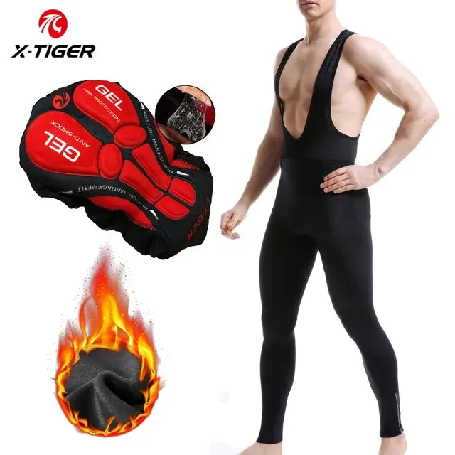 X-TIGER Cycling Bib Trousers Winter Thermal Mountain Bike Pants Bicycle Tights Coolmax 5D Gel Pad Keep Warm Bib Pants