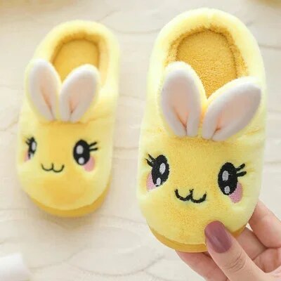 Baby Girls Cotton Slippers 2023 New Winter Children's Cute Rabbit Plush Slippers Boys Home Indoor Shoes Furry Kids Slippers