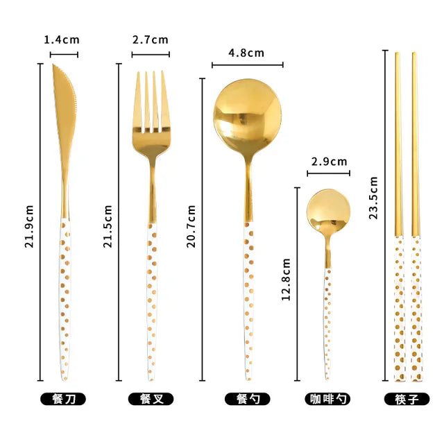 5pcTableware Stainless Steel Cutlery Golden Silvery Glossy Coffee Spoon Dinnerware Dining Fork Knife Dinnerware Kitchen Flatware