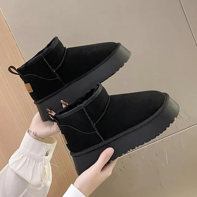 Winter Women Short Plush Warm Snow Boots Casual Shoes 2022 New Suede Fur Chelsea Ankle Boots Flats Platform Ladies Shoes Botas