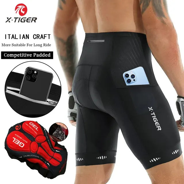 X-TIGER Men Cycling Shorts with Back Pocket 5D Gel Padded Bike Shorts for Men Mountain Road Biking Riding Half Pants Tights