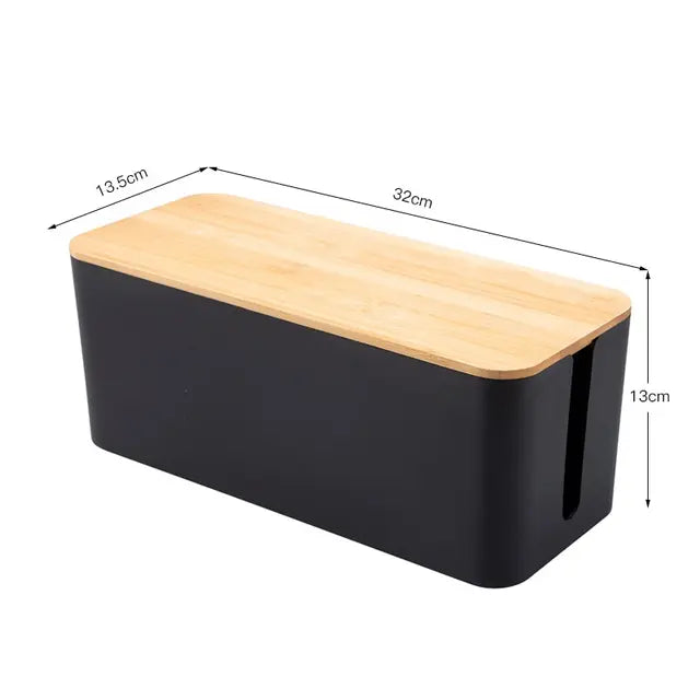 1 PC Wire Storage Box Power Plug Board Wire Boxes Socket Data Cable Junction Box Plastic Storage Box with Bamboo