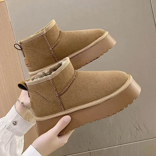 Winter Women Short Plush Warm Snow Boots Casual Shoes 2022 New Suede Fur Chelsea Ankle Boots Flats Platform Ladies Shoes Botas