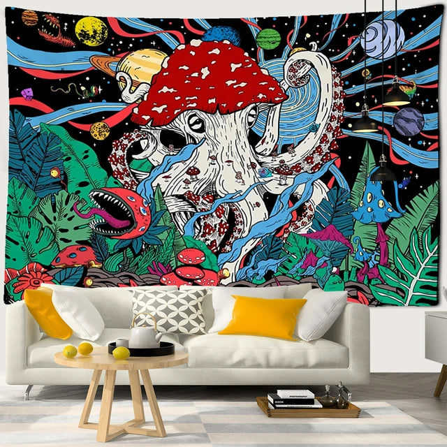 Fairytale Dreamy Mushroom Tapestry Psychedelic Carpet Bohemian Home Decor Witchcraft Hippie Kids Room Decor Wall Tapestries