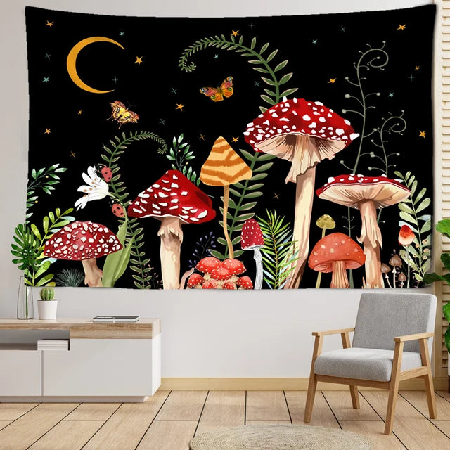 Fairytale Dreamy Mushroom Tapestry Psychedelic Carpet Bohemian Home Decor Witchcraft Hippie Kids Room Decor Wall Tapestries