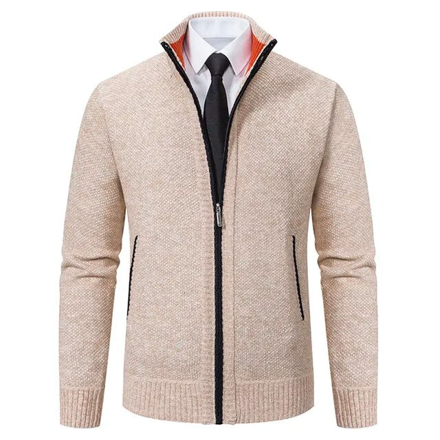 2023 autumn/winter new men's casual stand collar solid color warm knit coat