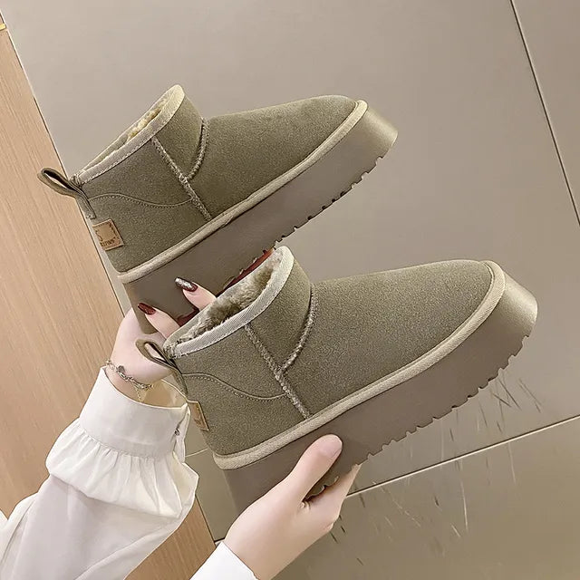 Winter Women Short Plush Warm Snow Boots Casual Shoes 2022 New Suede Fur Chelsea Ankle Boots Flats Platform Ladies Shoes Botas