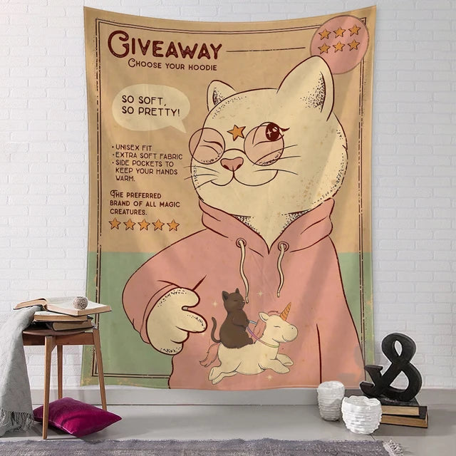 Kawaii Comics Cute Wall Hanging Tapestry Art Cartoon Cat Aesthetics Room Bedroom Living Room Home Decor