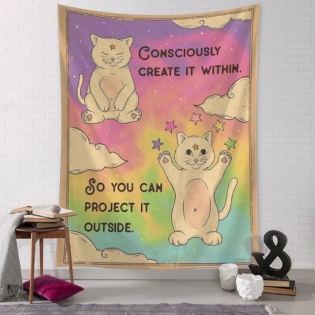 Kawaii Comics Cute Wall Hanging Tapestry Art Cartoon Cat Aesthetics Room Bedroom Living Room Home Decor