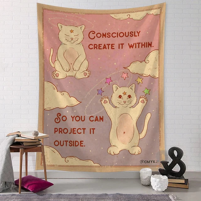 Kawaii Comics Cute Wall Hanging Tapestry Art Cartoon Cat Aesthetics Room Bedroom Living Room Home Decor