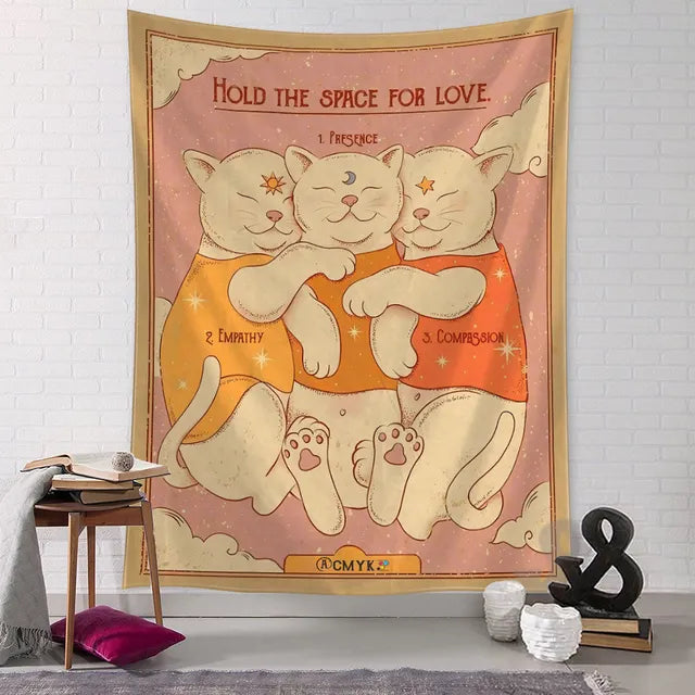 Kawaii Comics Cute Wall Hanging Tapestry Art Cartoon Cat Aesthetics Room Bedroom Living Room Home Decor